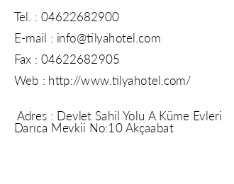 Tilya Resort Hotel iletiim bilgileri